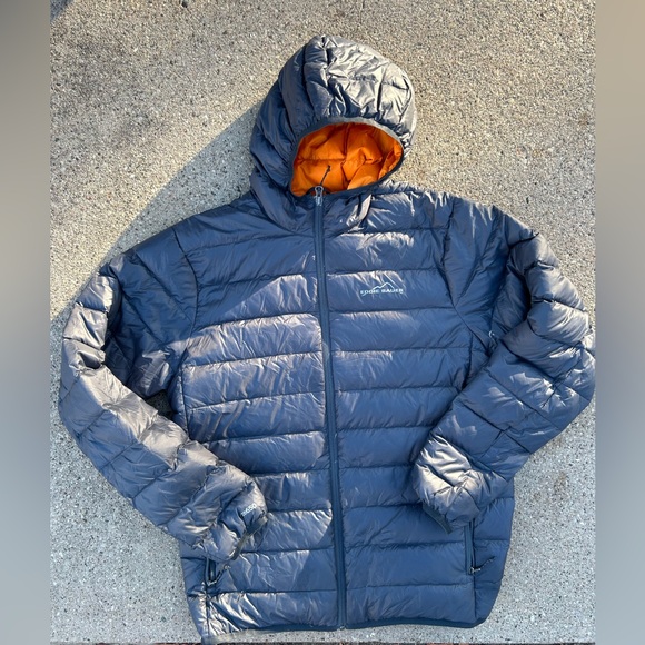 Eddie Bauer jacket men’s blue puffer down EB650 zipper hooded outdoor hiking - Picture 2 of 7